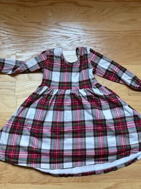 Hanna Anderson Girls Red and White Plaid Long Sleeve Twirl Dress